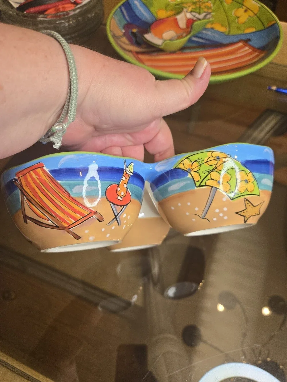 Clay Art Beach Scene Triple Dip Server